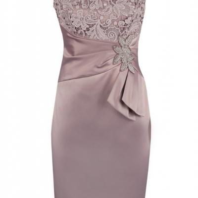 Bateau satin short lace mother of the bride dress with beading,396