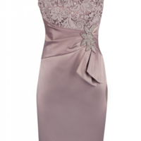 Bateau Satin Short Lace Mother of The Bride Dress with Beading,396 - Thumbnail 1