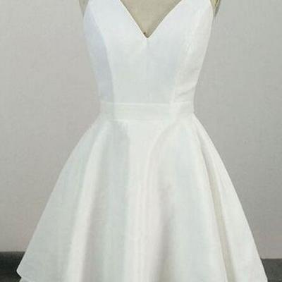 Simple a line white homecoming dress,cute short prom dress,398
