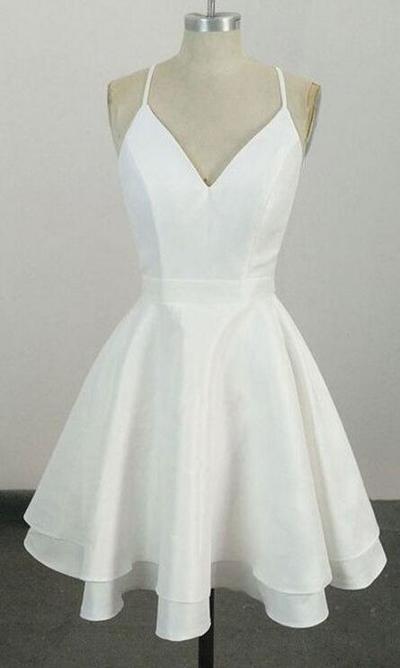 Simple A Line White Homecoming Dress,Cute Short Prom Dress,398