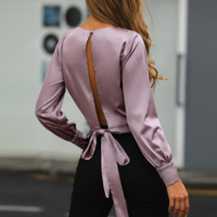 Pure Color Chiffon Long Sleeve Halter Shirt - Thumbnail 1