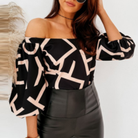 Loose One-Shoulder Printed Chiffon Top - Thumbnail 2