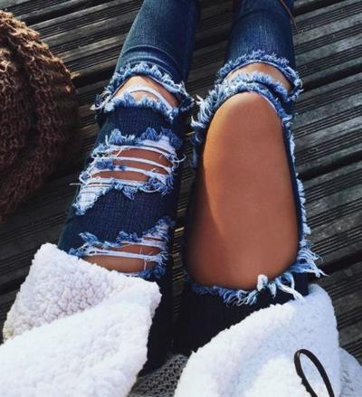 Fashion Women Hole Denim Jeans Pants