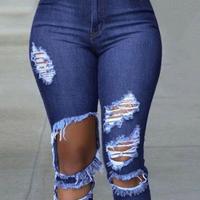 Fashion Women Hole Denim Jeans Pants - Thumbnail 1