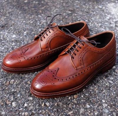 New Handmade Brown Brogue Wingtip Oxfords Leather Shoes
