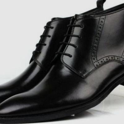 New black chukka lace up boot, handmade leather formal wear men's boot