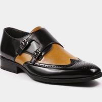Best Two Tone Double Monk Strap Shoes, Leather Wingtip Brogue Formal Shoes - Thumbnail 1