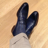 Handmade Navy Blue Leather Shoes, Moccasin Formal Shoes For Men  - Thumbnail 1