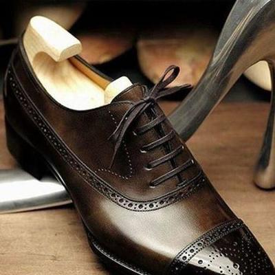 Elegant dark brown cap toe brogue leather shoes for men - Thumbnail 3