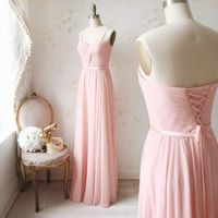 Simple Sweetheart Spaghetti Straps Pink Chiffon Bridesmaid Dress Under 100 - Thumbnail 1