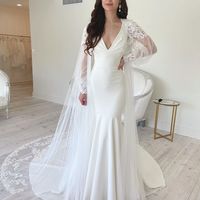 Elegant Mermaid Elastic Satin White Long Wedding Dresses with Train - Thumbnail 1