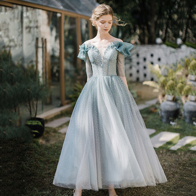 Cute tulle beads a line prom dress cute evening dress - Thumbnail 2