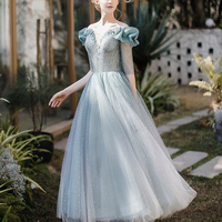 Cute tulle beads A line prom dress cute evening dress - Thumbnail 3