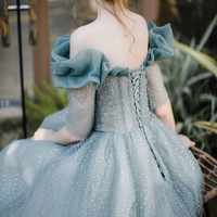 Cute tulle beads A line prom dress cute evening dress - Thumbnail 5