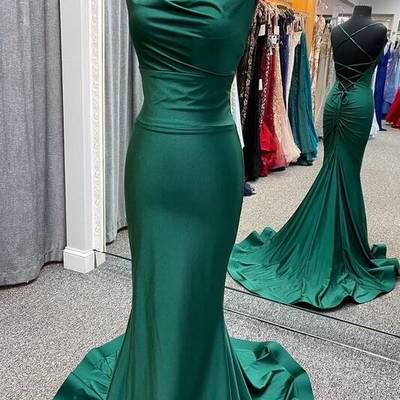 Mermaid dark green cross back prom dresses formal dress - Thumbnail 5