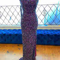 Glitter Red Sequis Long Prom Dresses Cross Back Formal Party Dresses - Thumbnail 1