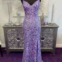 Glitter Lavender Sequins Prom Dresses Long Formal Dress with Slit - Thumbnail 1