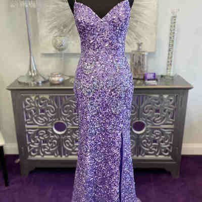 Glitter lavender sequins prom dresses long formal dress with slit - Thumbnail 3