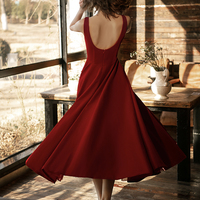 Burgundy velvet short prom dress simple dress - Thumbnail 5