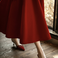 Burgundy velvet short prom dress simple dress - Thumbnail 7