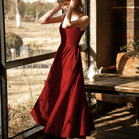 Burgundy velvet short prom dress simple dress - Thumbnail 4