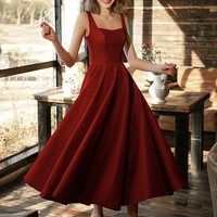Burgundy velvet short prom dress simple dress - Thumbnail 8