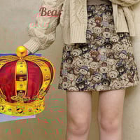 Retro Japanese cute vintage jacquard bear high waist all-match zipper skirt - Thumbnail 3
