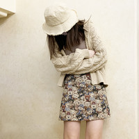 Retro Japanese cute vintage jacquard bear high waist all-match zipper skirt - Thumbnail 4
