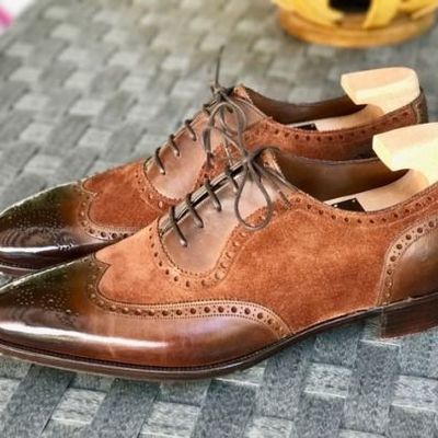 Best fashionable men fall look handmade oxford shoes, lace wingtip shoes - Thumbnail 3
