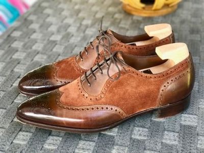 Best Fashionable Men Fall Look Handmade Oxford Shoes, Lace Wingtip Shoes
