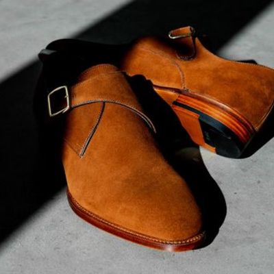 New handmade brown single monk strap suede shoes