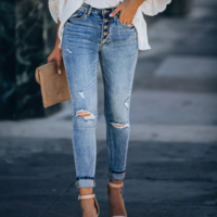 Stretch Ripped Jeans Bag Hip Pants - Thumbnail 1