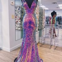 Sequin Prom Dresses Long V Neck Formal Party Dresses - Thumbnail 2