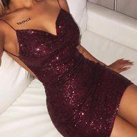 Sexy Bodycon V Neck Backless Black Sequin Short Prom Dresses Homecoming Dresses - Thumbnail 1