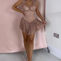 Sling Solid Color High Waist Sleeveless Princess Dress - Thumbnail 4