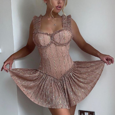 Sling solid color high waist sleeveless princess dress - Thumbnail 3