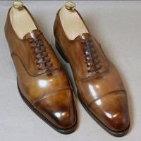 New Handmade Two Tone Cap Toe Leather Shoes For Men - Thumbnail 1