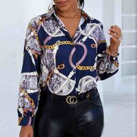 Chain Print Loose Long-Sleeved Button Casual Shirt - Thumbnail 1