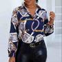 Chain Print Loose Long-Sleeved Button Casual Shirt-1