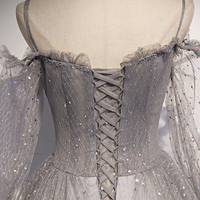 Gray Tulle Sequins Long A Line Prom Dress Evening Dress - Thumbnail 3