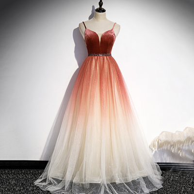 Burgundy gradient long a line prom dress - Thumbnail 4