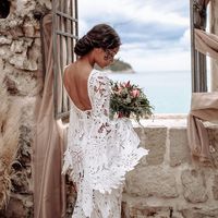 Mermaid Long Sleeve Lace Boho Wedding Dresses 2021-2022 Bridal Gown - Thumbnail 3