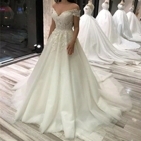 Princess Lace Appliques Ball Gown Wedding Dress Off the Shoulder Bridal Gowns  - Thumbnail 4