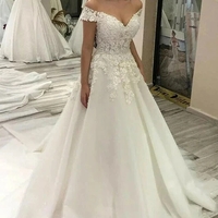 Princess Lace Appliques Ball Gown Wedding Dress Off the Shoulder Bridal Gowns  - Thumbnail 5