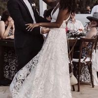 Boho A-Line Lace Wedding Dress with Slit Cross Back Bride Gown - Thumbnail 3