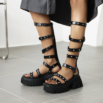 Black Punk Rivet Roman Sandals