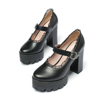 Fashion Black White High Heels With Lace Detail - Thumbnail 4