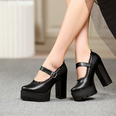 Fashion Black White High Heels With Lace Detail