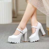 Fashion Black White High Heels With Lace Detail - Thumbnail 2