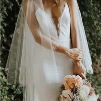 Backless Mermaid Spaghetti Straps Lace Backless Wedding Dresses Beach Bridal Dresses,401 - Thumbnail 1